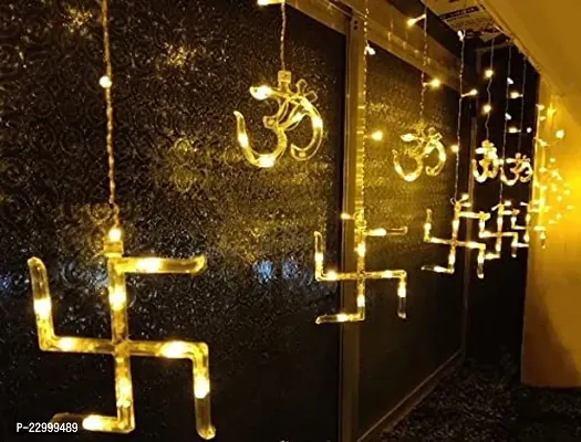 ADZPLUG Swastik om Curtain Decorative Lights, String Lights with 12 Hanging Props - 2.5 Meter 138 LED,Diwali Decoration Items for Home Decor,Night Light, Room Lights for Bedroom,Balcony Decor.-thumb0