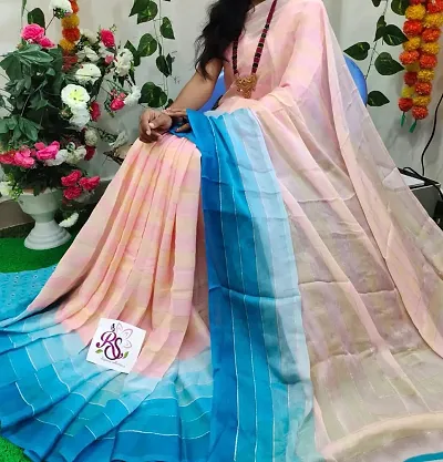Moss Chiffon Zari Weaving Sarees with Blouse Piece