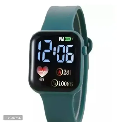 Stylish Green Rubber Digital Smart Watches For Unisex
