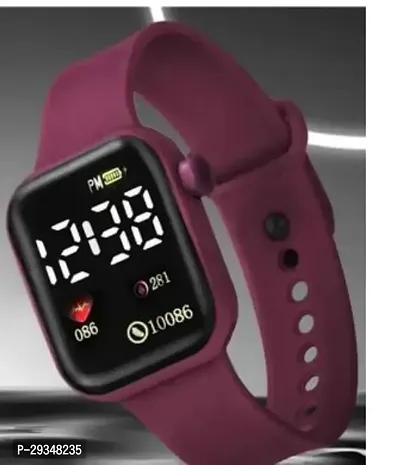Stylish Maroon Silicon Digital Smart Watches For Unisex
