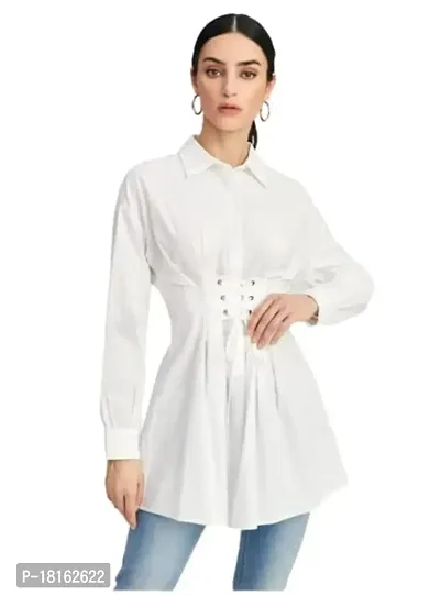 Trendy Women's Dress Long Length  Shirts (Small, White)-thumb0