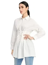 Trendy Women's Dress Long Length  Shirts (Small, White)-thumb3