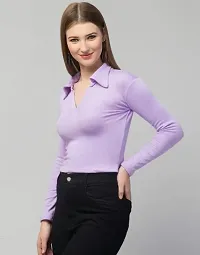 Trendy Rib Collar Tops Women (Medium, Lavender)-thumb2