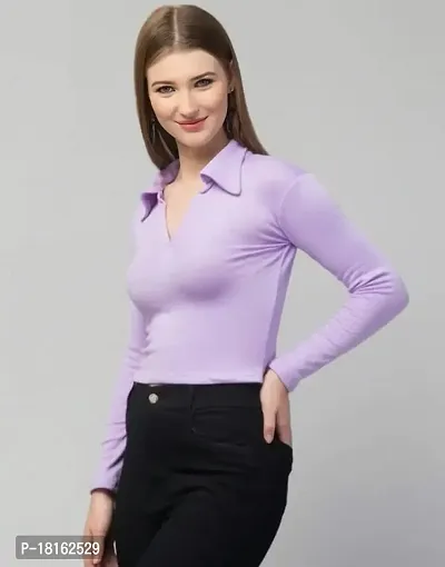 Trendy Rib Collar Tops Women (Medium, Lavender)-thumb3