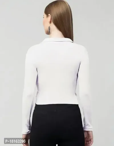 Trendy Rib Collar Tops Women (Small, White)-thumb3