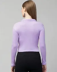 Trendy Rib Collar Tops Women (Medium, Lavender)-thumb1