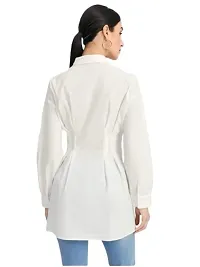 Trendy Women's Dress Long Length  Shirts (Small, White)-thumb1