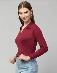 Trendy Rib Collar Tops Women (Medium, Maroon)-thumb2