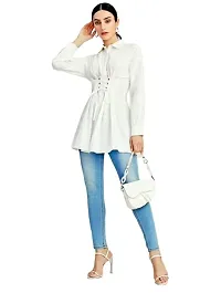 Trendy Women's Dress Long Length  Shirts (Small, White)-thumb2