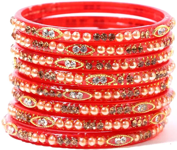 Shubhlaxmi glass bangle kada set (pack of 8) (2.8, Red)