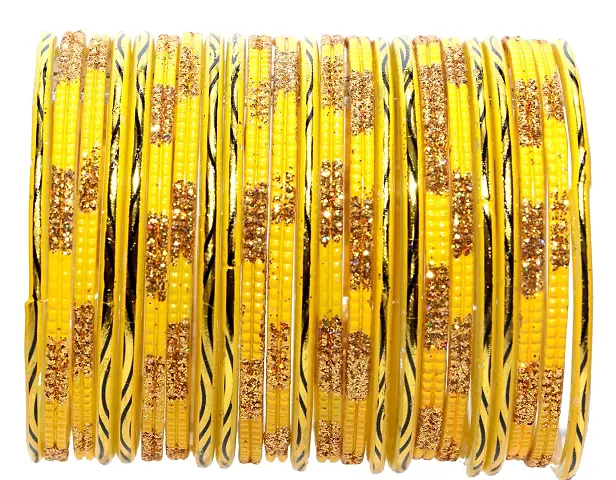 SHUBHLAXMI DESIGNER GLASS BANGLES FOR WOMEN,GIRLS (PACK OF 24) (2.8, YELLOW)