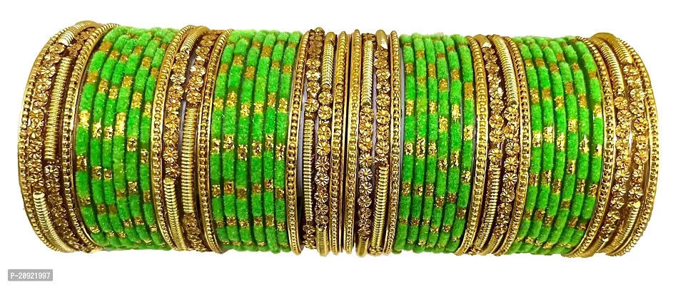 Shubhlaxmi zari velvet glass bangle set glitter sparkels all matching colour or size bangle set for women girls (pack of 48)-thumb0