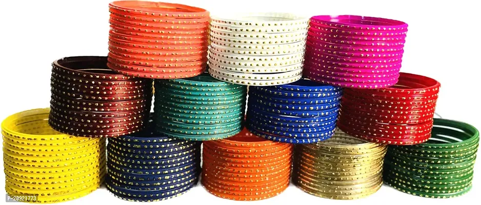SHUBHLAXMI Glass Studded With Glitter Sparkles glossy multicolour Bangles For Women And Girls (Pack Of 144)