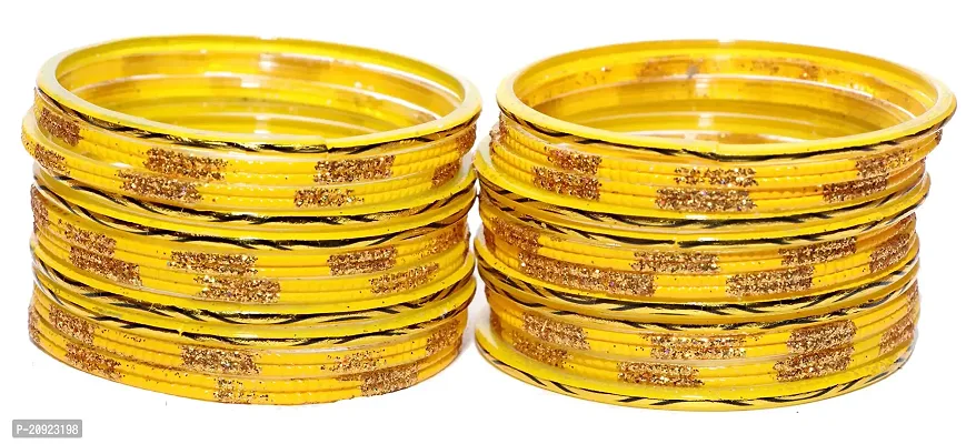 SHUBHLAXMI DESIGNER GLASS BANGLES FOR WOMEN,GIRLS (PACK OF 24) (2.8, YELLOW)-thumb2