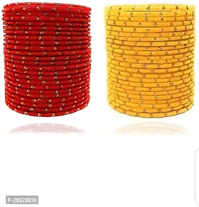 Shubhlaxmi Velvet Bangle red yellow velvet zircon bangle set for women  girls (pack of 48)-thumb0