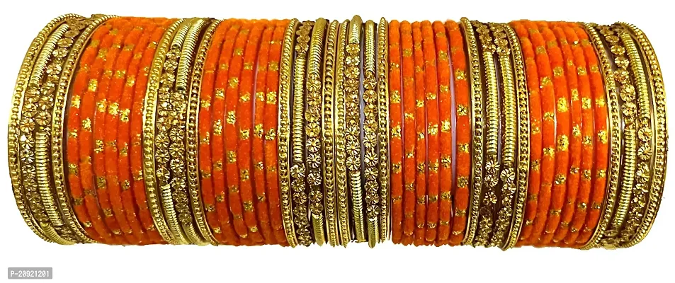 Shubhlaxmi zari velvet glass bangle set glitter sparkels all matching colour or size bangle set for women girls (pack of 48)