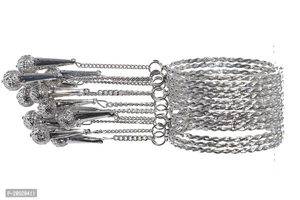 SHUBHLAXMI metal bracelet  bangle set Metal Diamond Silver Coated, Sterling Silver Armlet Set for girls (pack of 12)-thumb2