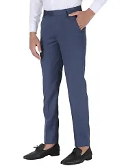 Mens Blue Regular Fit Formal Trousers-thumb2