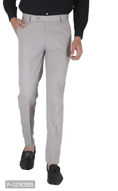 Mens light grey Regular Fit Formal Trousers-thumb0