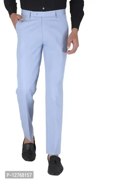 Mens SKY Blue Regular Fit Formal Trousers-thumb0