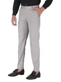 Mens light grey Regular Fit Formal Trousers-thumb3