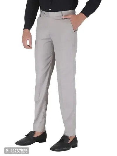 Mens light grey Regular Fit Formal Trousers-thumb4