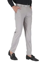 Mens light grey Regular Fit Formal Trousers-thumb4
