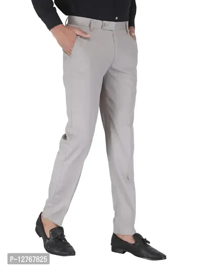 Mens light grey Regular Fit Formal Trousers-thumb5