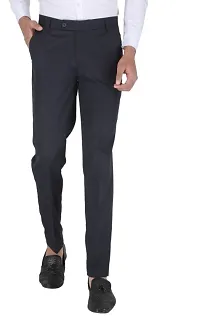 Mens DARK BLUE/ DARK NEVY BLUE Regular Fit Formal Trousers-thumb1