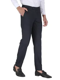 Mens DARK BLUE/ DARK NEVY BLUE Regular Fit Formal Trousers-thumb4