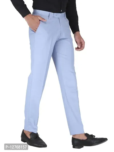 Mens SKY Blue Regular Fit Formal Trousers-thumb5