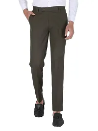 Mens GREEN / MILITARY Regular Fit Formal Trousers-thumb1