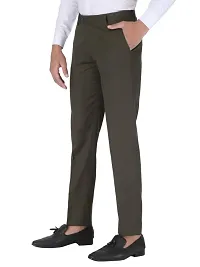 Mens GREEN / MILITARY Regular Fit Formal Trousers-thumb2