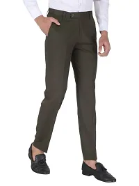 Mens GREEN / MILITARY Regular Fit Formal Trousers-thumb3