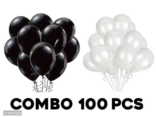 Latex Metallic Balloons White  Black (pack of 100 Pcs)