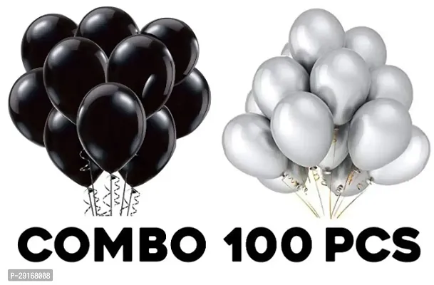 Latex Metallic Balloons Black  Silver (pack of 100 Pcs)-thumb0