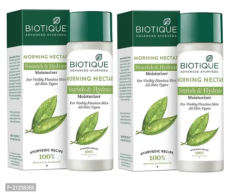 Biotique Morning Nectar Flawless Skin Moisturizer, 2x120ml l Prevents Dark spots, Blackheads and Blemishes