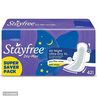 Stayfree Dry Max XL | All Night XL Dry Cover Sanitary Pads for Women 42units