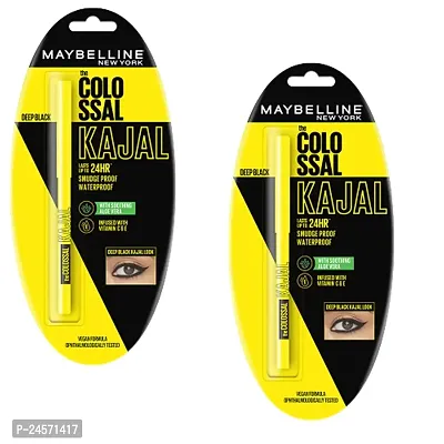 Maybelline New York Colossal Kajal, Intense Colour, Waterproof  Black, 0.35g (Pack of 2)-thumb0