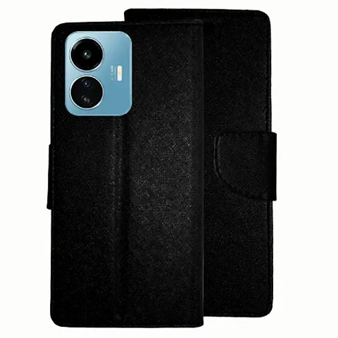 Cloudza Vivo T1 44W Flip Back Cover | PU Leather Flip Cover Wallet Case with TPU Silicone Case Back Cover for Vivo T1 44W Bk