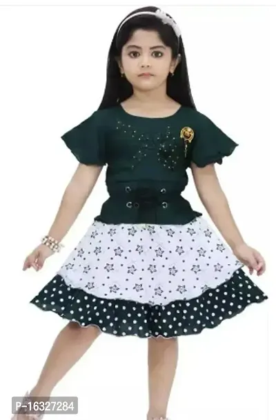 Fabulous Green Cotton Blend Self Pattern Frocks For Girls-thumb0