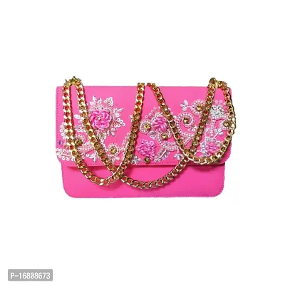 Pink Handwork Zari material sling bag for women