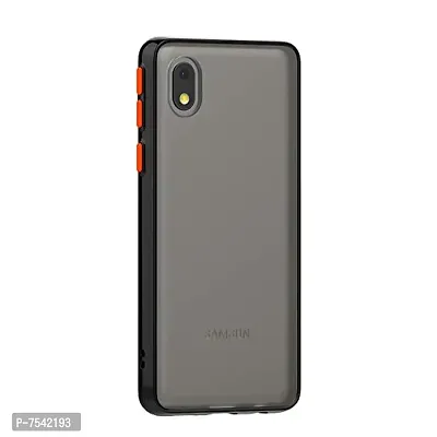 GEHLOT ; OneStep Towards Online Button Smoke Translucent Hard Matte Case with Soft Edges, Shockproof Smooth Feel Touch Back Case Cover for Samsung (Galaxy M01s, Black)