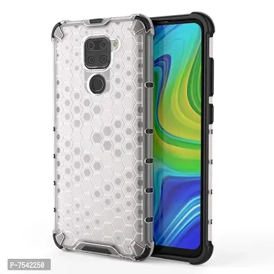 GEHLOT ; OneStep Towards Online Honeycomb Heavy Duty Four Corner Shockproof Protection Clear Transparent Luxury Bumper PC+TPU Hard Back Case Cover for Xiaomi (Redmi Note 9, White)