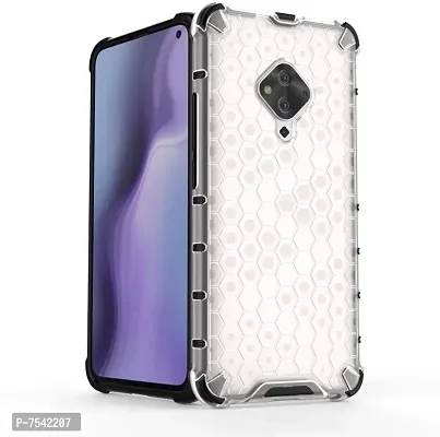 GEHLOT ; OneStep Towards Online Honeycomb Heavy Duty Four Corner Shockproof Protection Clear Transparent Luxury Bumper PC+TPU Hard Back Case Cover for Vivo S5 (White)-thumb0