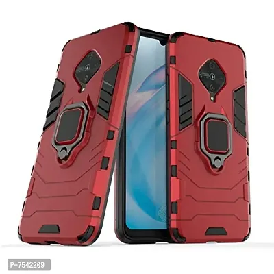 GEHLOT ; OneStep Towards Online Panther Kickstand PC+TPU Car Magnetic Ring Holder 360 deg; Degree Stand Four Corner Shockproof Protection Defender Dual Layer Bumper Hard Back Case Cover for VIVO S5 (Red)-thumb0