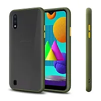 GEHLOT ; OneStep Towards Online Button Smoke Translucent Hard Matte Case with Soft Edges, Shockproof Smooth Feel Touch Back Case Cover for Samsung (Galaxy M01s, Green)-thumb1