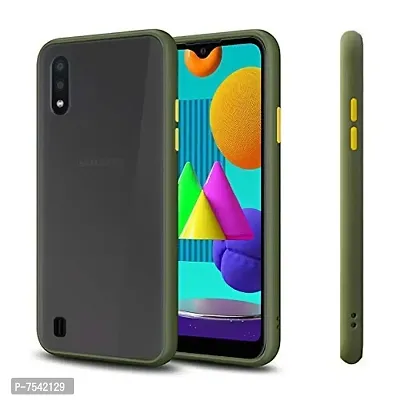 GEHLOT ; OneStep Towards Online Button Smoke Translucent Hard Matte Case with Soft Edges, Shockproof Smooth Feel Touch Back Case Cover for Samsung (Galaxy M01s, Green)-thumb2