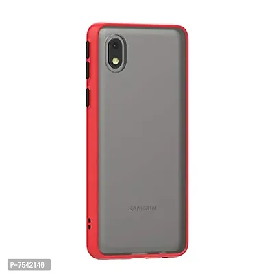 GEHLOT ; OneStep Towards Online Button Smoke Translucent Hard Matte Case with Soft Edges, Shockproof Smooth Feel Touch Back Cover for Samsung (Galaxy M01S, Red)