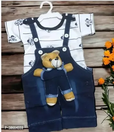 Stylish Blue Cotton Printed Basic Dungarees For Boy